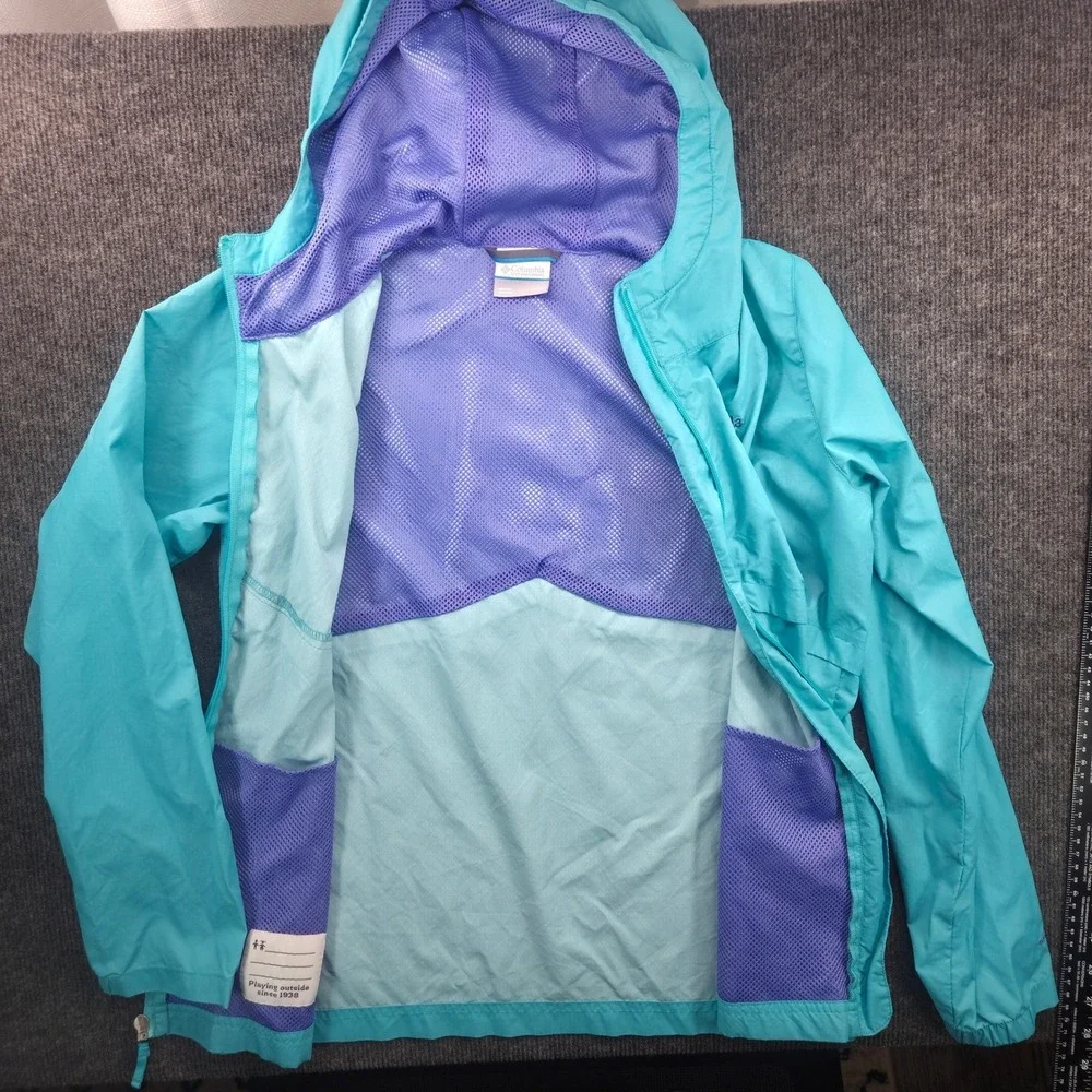 Columbia Kids Omni-Shield Windbreaker Jacket Teal Blue Purple Mesh L Large 14/16